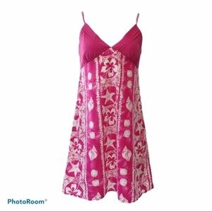 Tiki Palm Hibiscus Print Sundress Pink & White